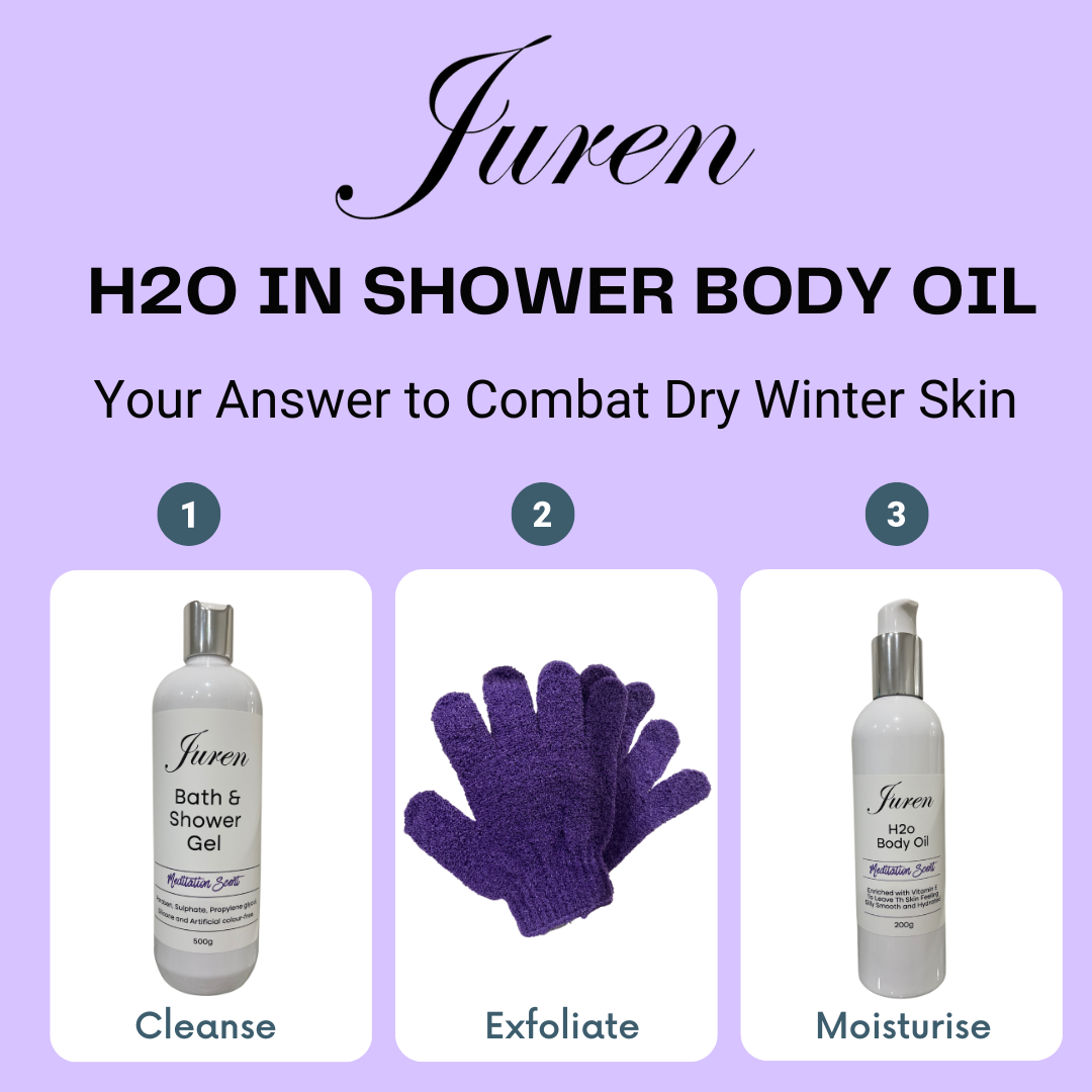 Juren H2o Body Oil, Shower Gel and Exfoliating Glove Combo  - Meditation Scent