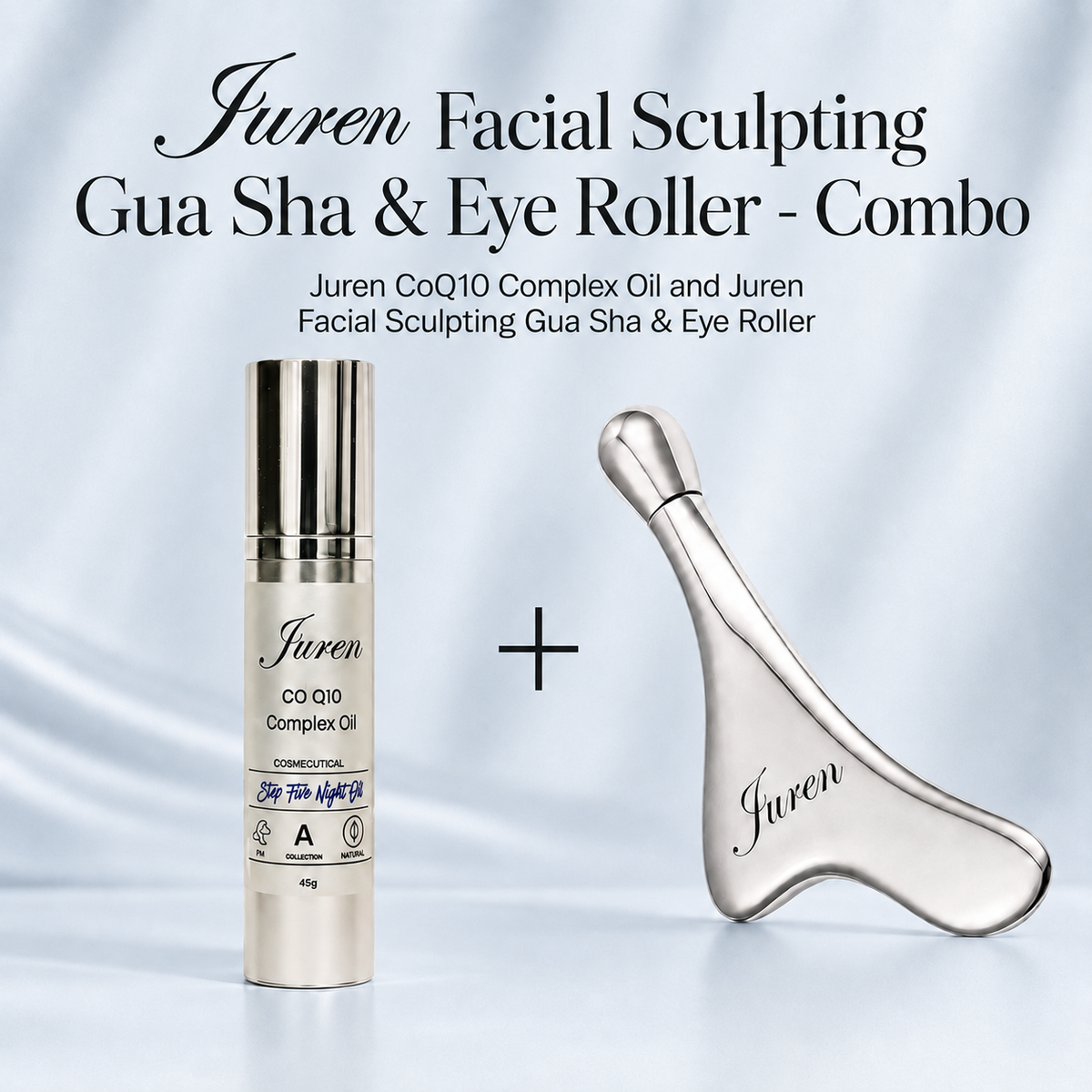 Juren Facial Sculpting Gua Sha & Eye Roller + COQ10 Complex Oil - Combo