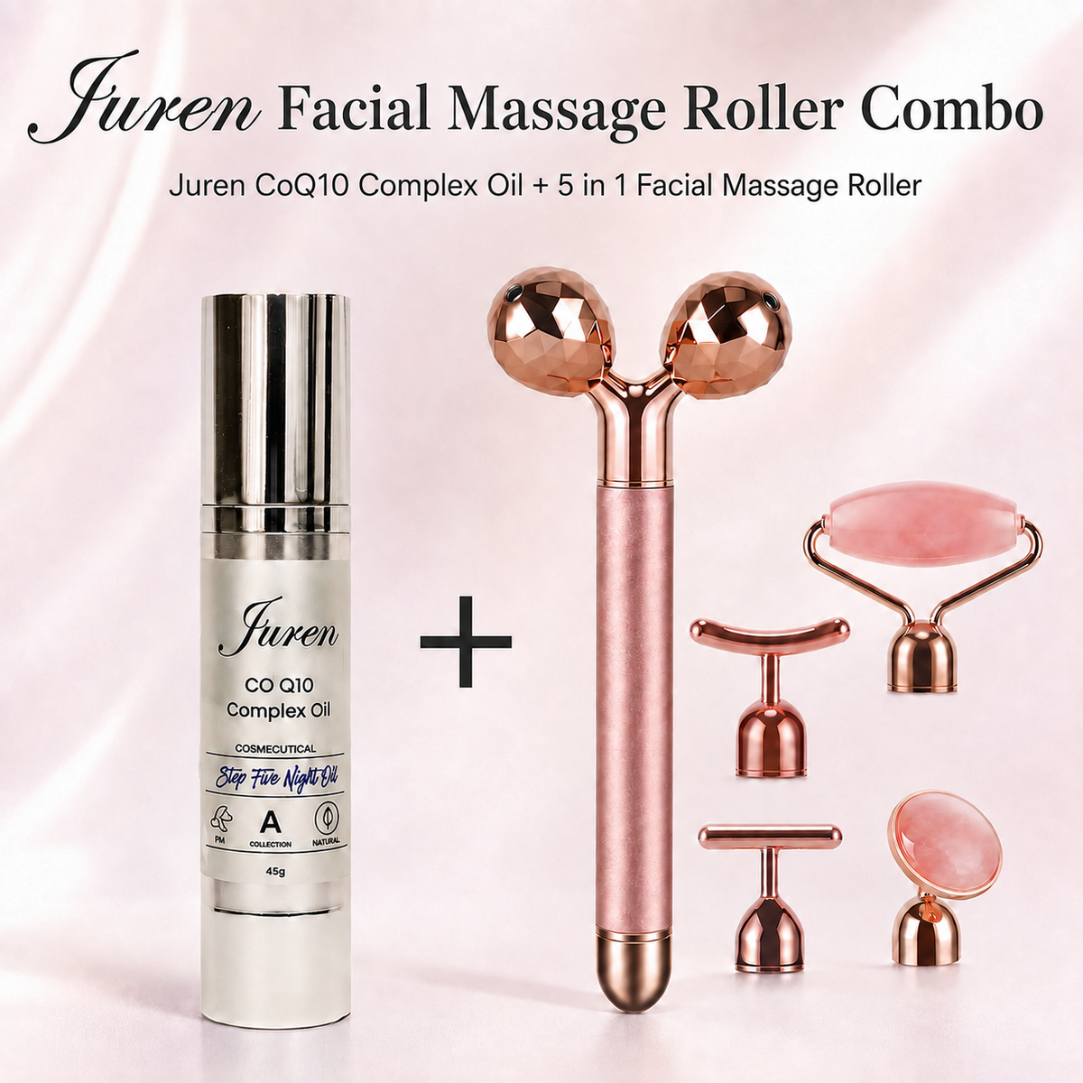 Juren 5 in 1 Facial Massage Roller + COQ10 Complex Oil - Combo