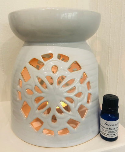New White X-Large Juren Ceramic Oil Burner + Complimentary 15ml Meditation Blend Essential Oil