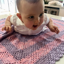 Crocheted Baby Blanket - Hearts in Pink and Mauve Stripes