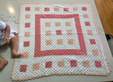 Crocheted Baby Blanket - Corner2Corner Squares White/Apricot