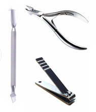 Combo - Cuticle Pusher, Cuticle Clippers 4mm Jaw & Straight Nail Clippers.
