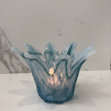 Ocean Breeze Murano Glass candle  - Single wick blue marble flower