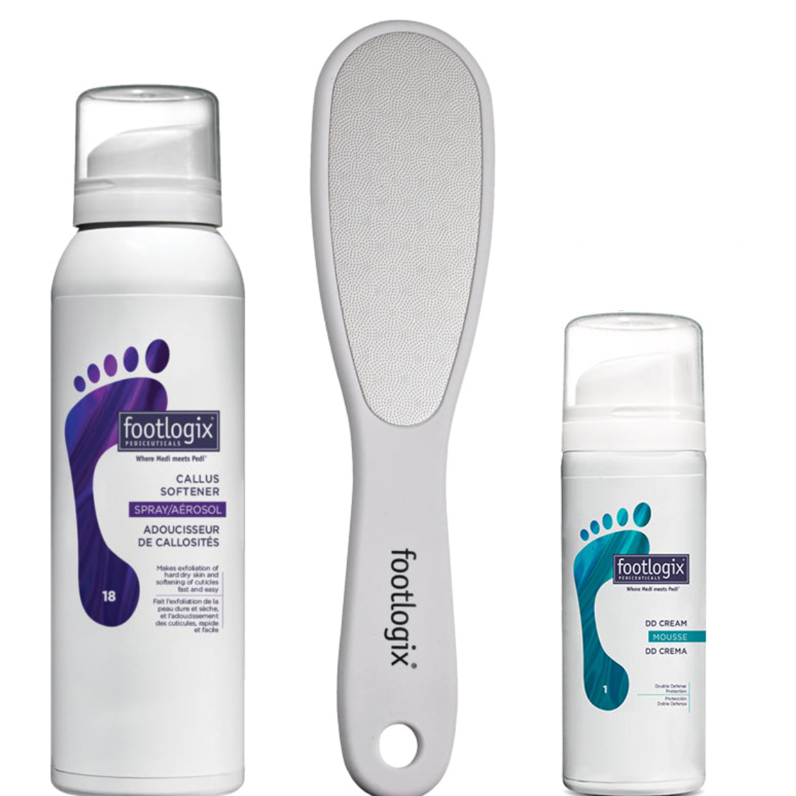 Combo Footlogix -Callus Softener,  Foot File & Mini DD Cream