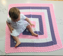 Crocheted Baby Blanket/Shawl - Pink/Mauve/White Stripe