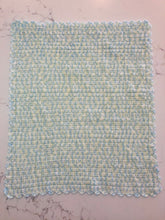 Crocheted Baby Pram Blanket - Hearts in Grid Blue/Green/White